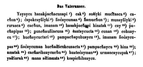 Tschudi (1853): Yayayku (Yayaycu / Das Vaterunser auf Kechua / Quechua)